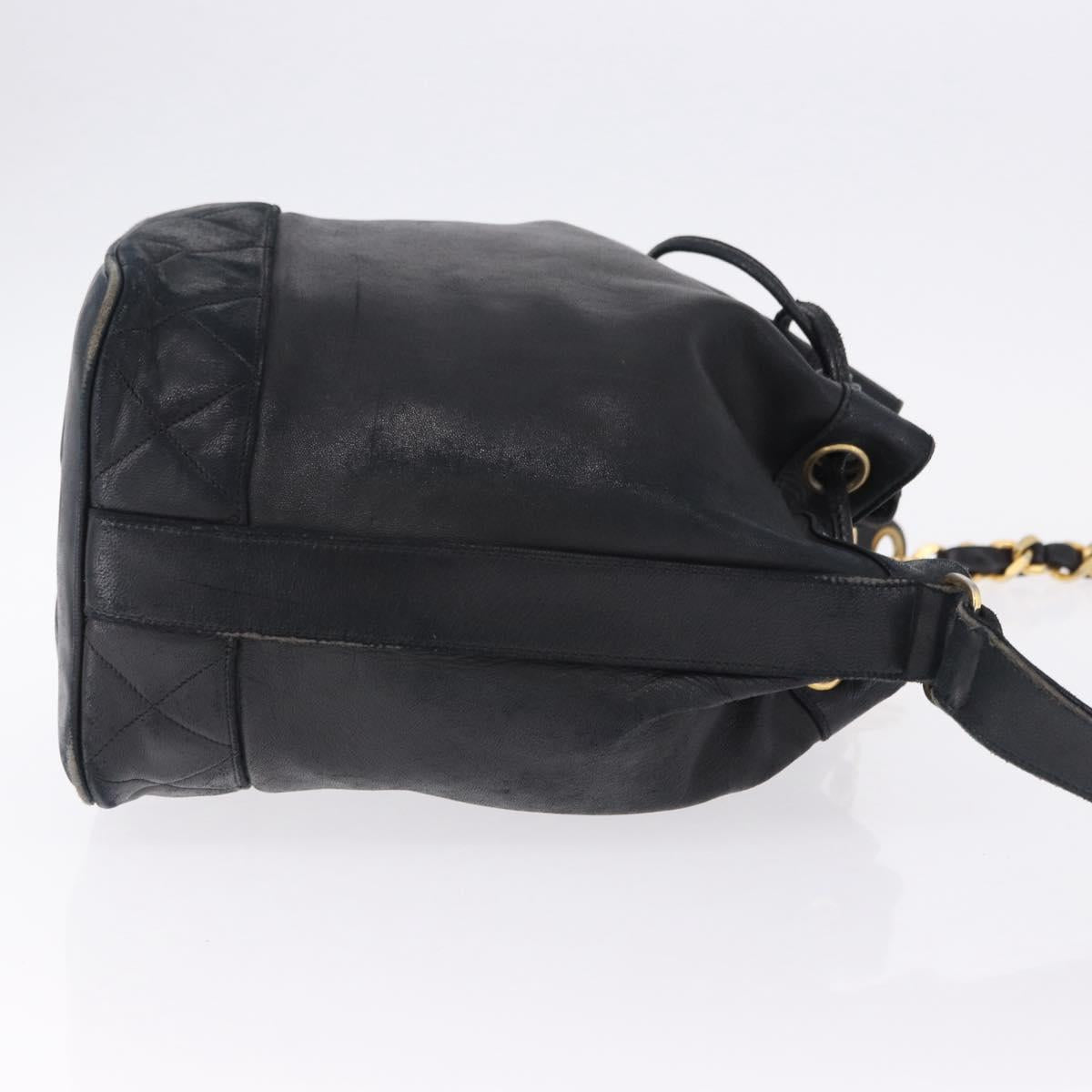CHANEL Matelasse Chain Shoulder Bag Lamb Skin Black Gold Tone CC Auth 194088