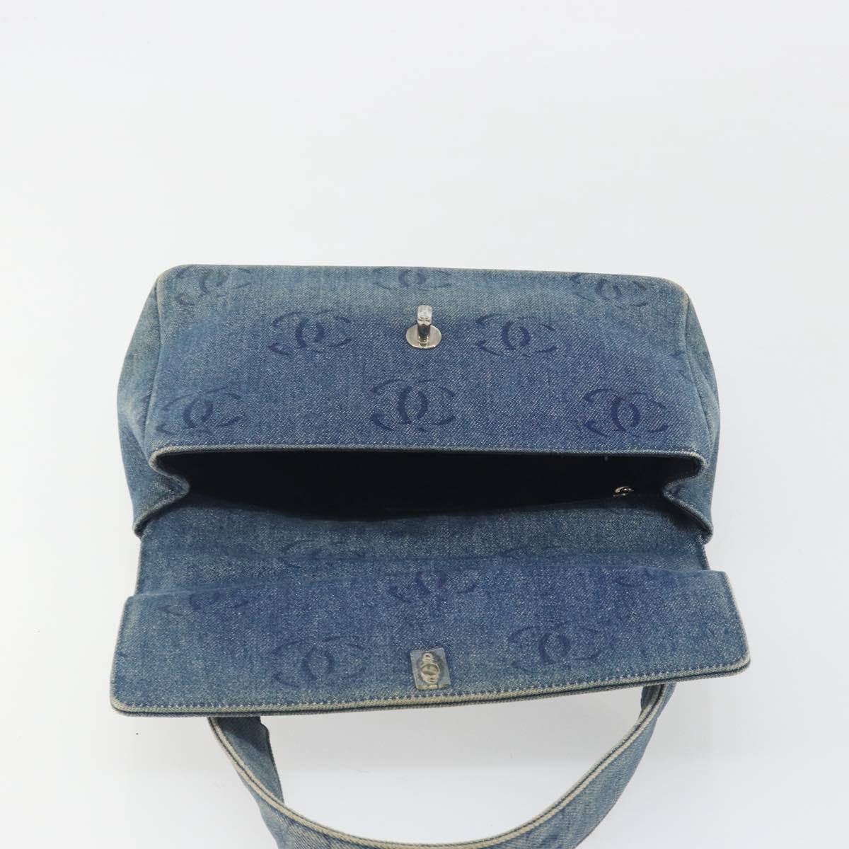 CHANEL COCO Mark Chain Shoulder Bag Denim Blue Clear CC Auth 194091V