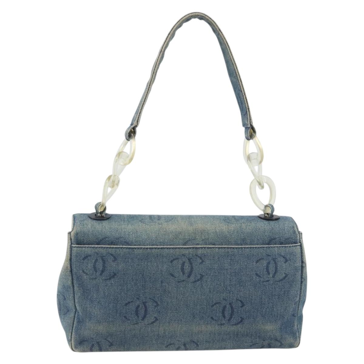 CHANEL COCO Mark Chain Shoulder Bag Denim Blue Clear CC Auth 194091V