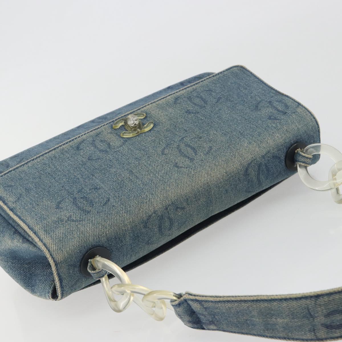 CHANEL COCO Mark Chain Shoulder Bag Denim Blue Clear CC Auth 194091V