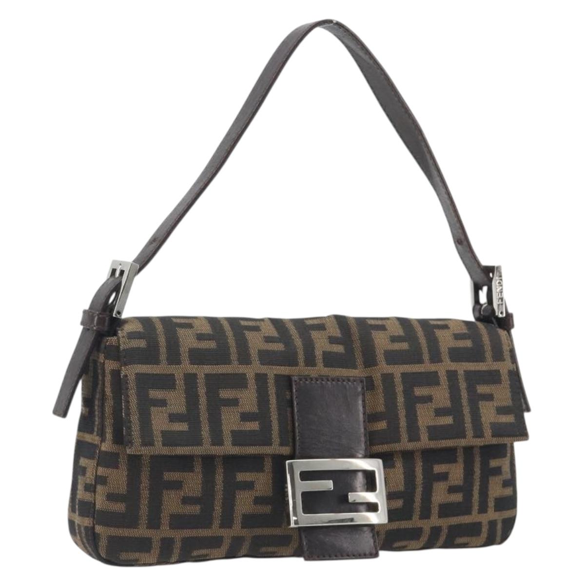 FENDI Zucca Canvas Mamma Baguette Shoulder Bag Brown Silver Auth 194092SAV