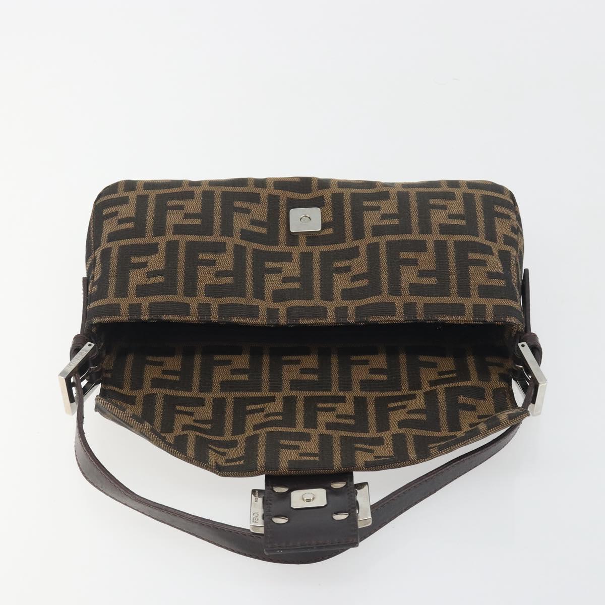 FENDI Zucca Canvas Mamma Baguette Shoulder Bag Brown Silver Auth 194092SAV
