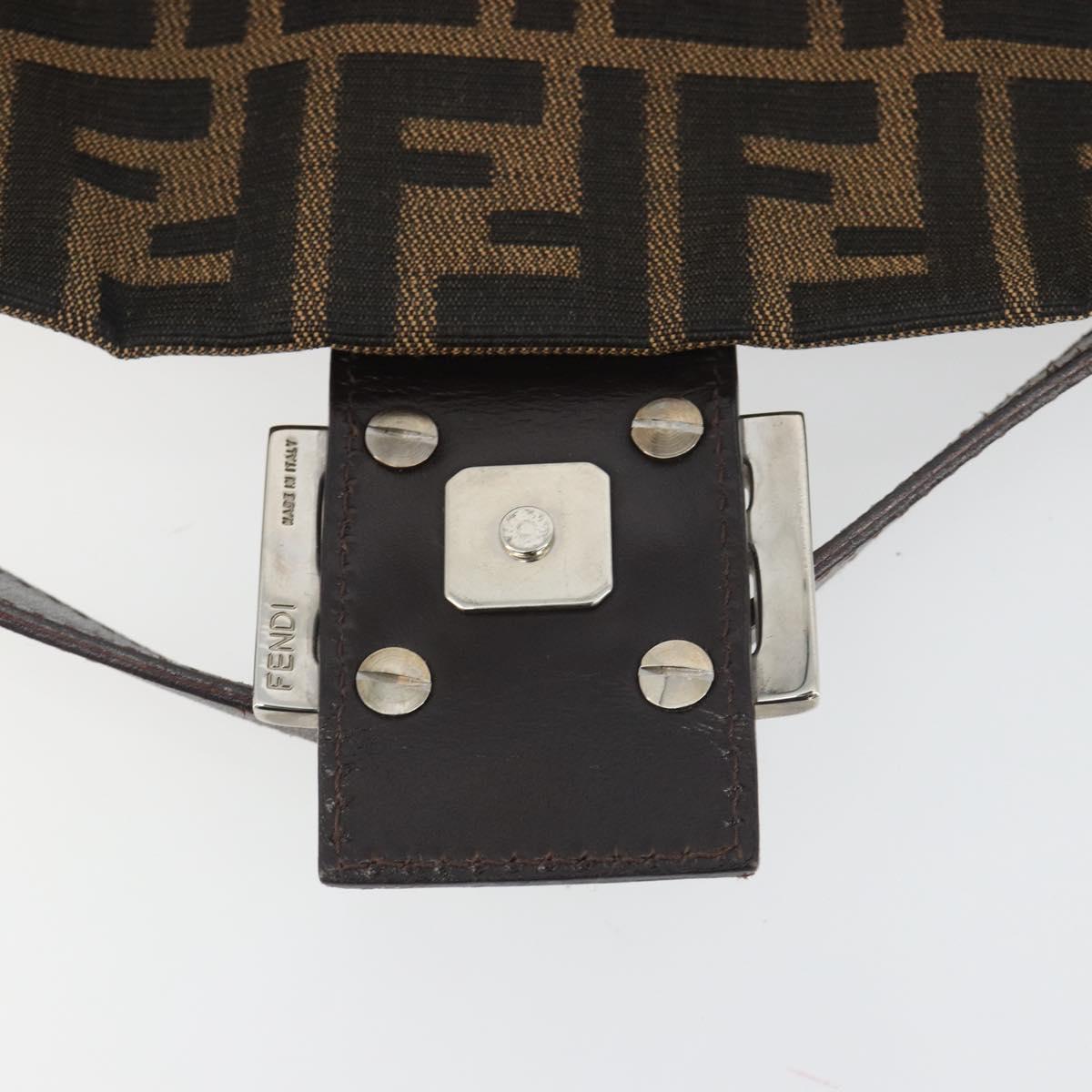 FENDI Zucca Canvas Mamma Baguette Shoulder Bag Brown Silver Auth 194092SAV