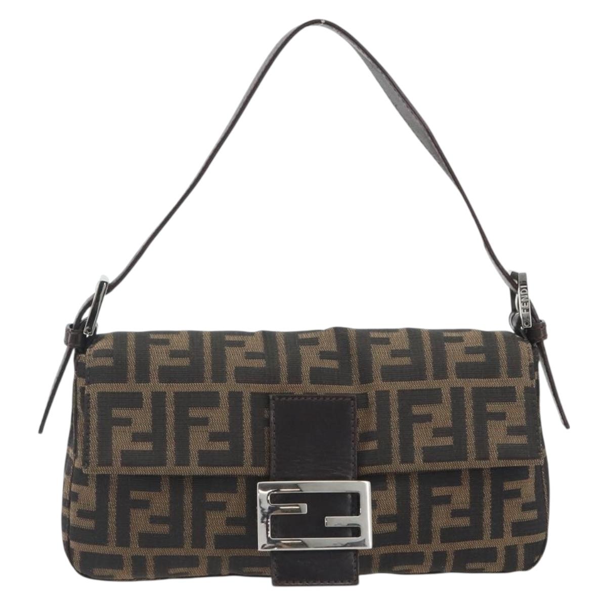 FENDI Zucca Canvas Mamma Baguette Shoulder Bag Brown Silver Auth 194092SAV