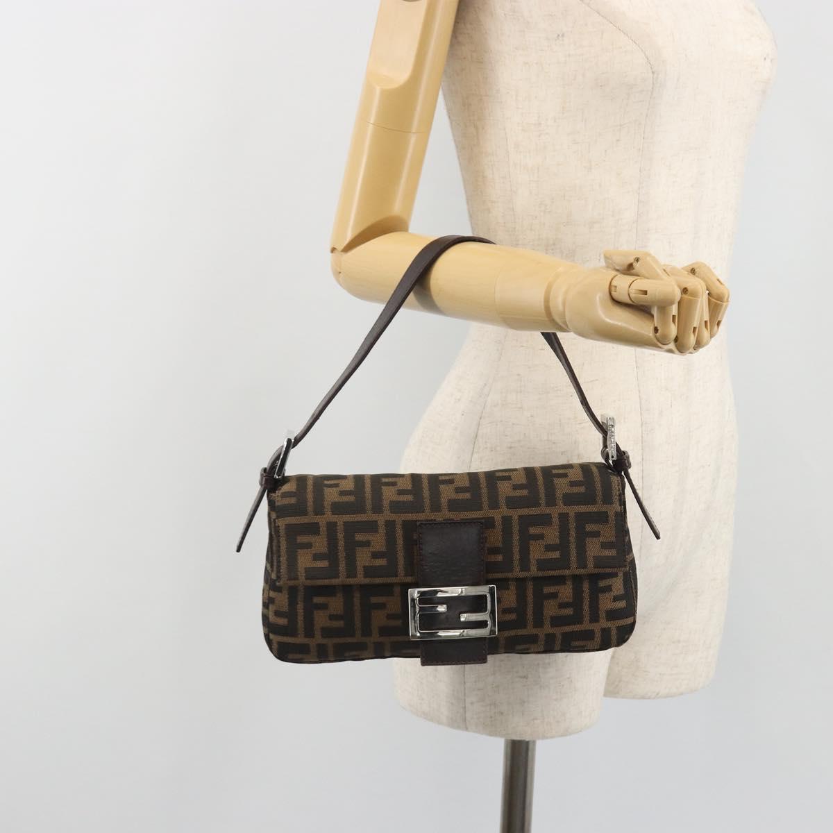 FENDI Zucca Canvas Mamma Baguette Shoulder Bag Brown Silver Auth 194092SAV