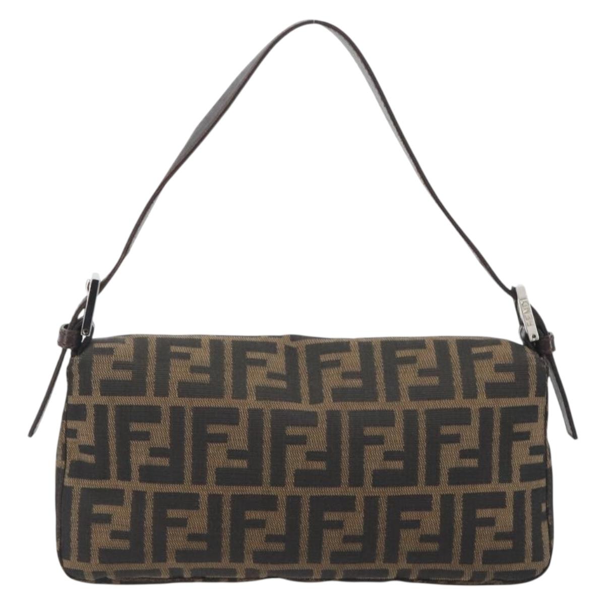 FENDI Zucca Canvas Mamma Baguette Shoulder Bag Brown Silver Auth 194092SAV