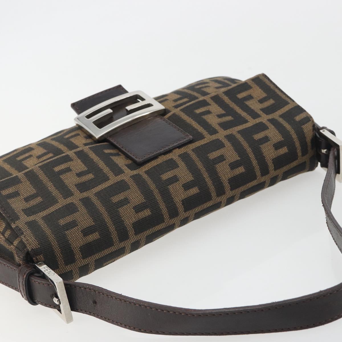 FENDI Zucca Canvas Mamma Baguette Shoulder Bag Brown Silver Auth 194092SAV