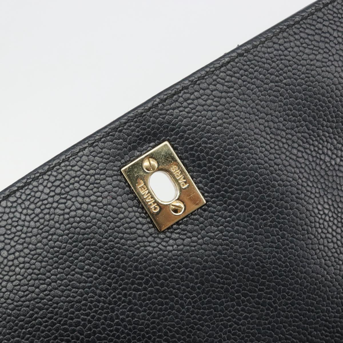 CHANEL Matelasse Hand Bag Caviar Skin Black Gold Tone CC Auth 194093A