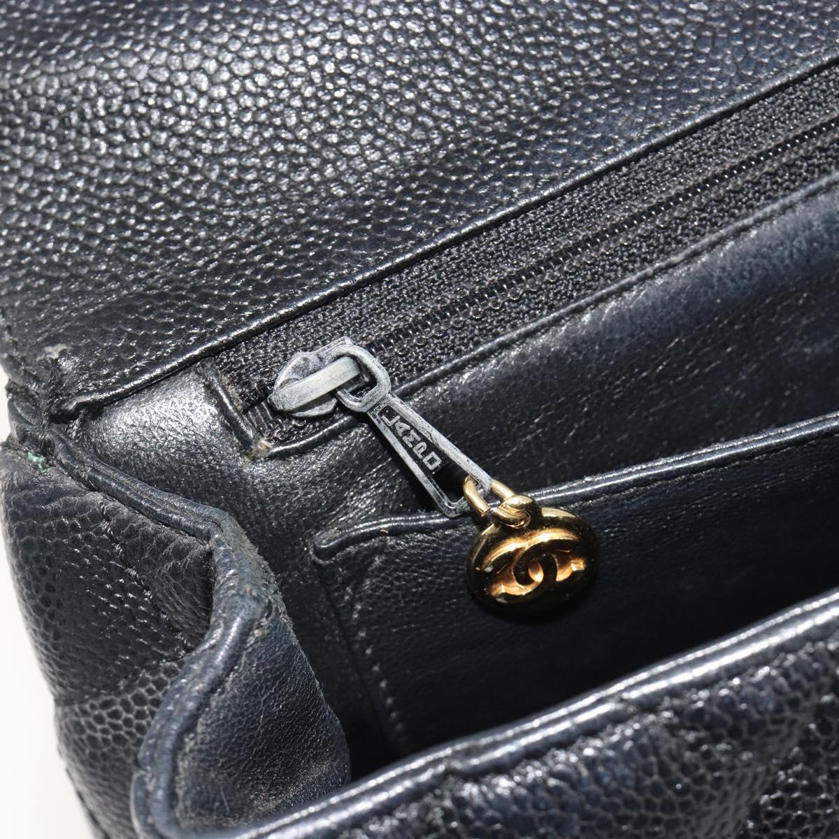 CHANEL Matelasse Hand Bag Caviar Skin Black Gold Tone CC Auth 194093A