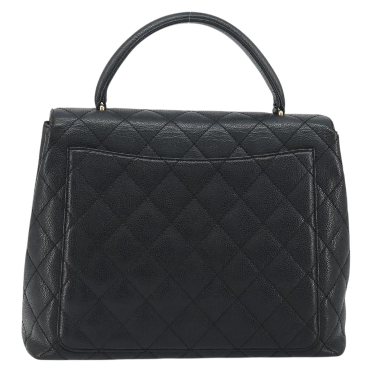 CHANEL Matelasse Hand Bag Caviar Skin Black Gold Tone CC Auth 194093A