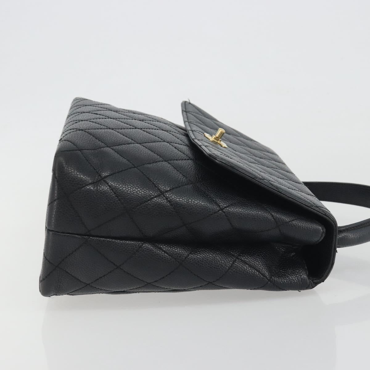 CHANEL Matelasse Hand Bag Caviar Skin Black Gold Tone CC Auth 194093A
