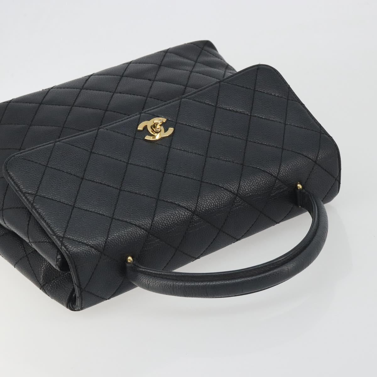 CHANEL Matelasse Hand Bag Caviar Skin Black Gold Tone CC Auth 194093A