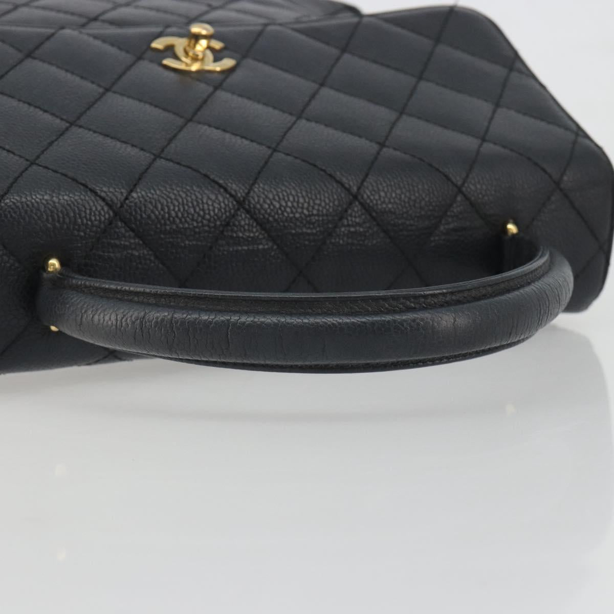 CHANEL Matelasse Hand Bag Caviar Skin Black Gold Tone CC Auth 194093A