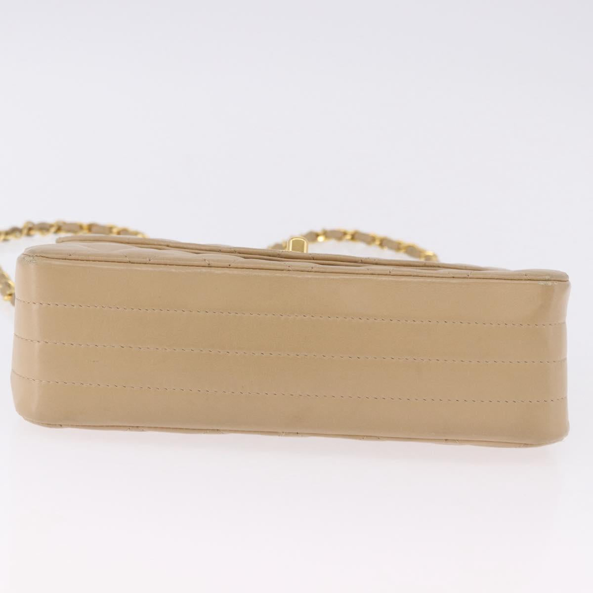CHANEL Matelasse Chain Shoulder Bag Lamb Skin Beige Gold Tone CC Auth 194094A