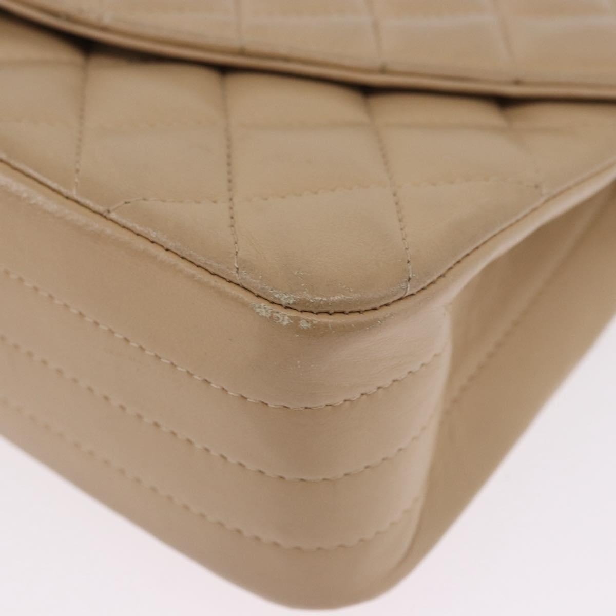 CHANEL Matelasse Chain Shoulder Bag Lamb Skin Beige Gold Tone CC Auth 194094A