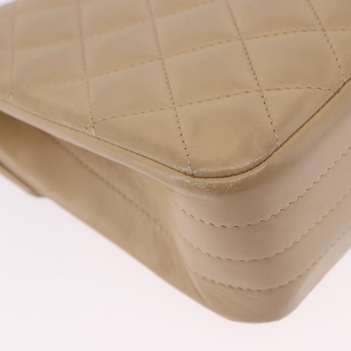 CHANEL Matelasse Chain Shoulder Bag Lamb Skin Beige Gold Tone CC Auth 194094A