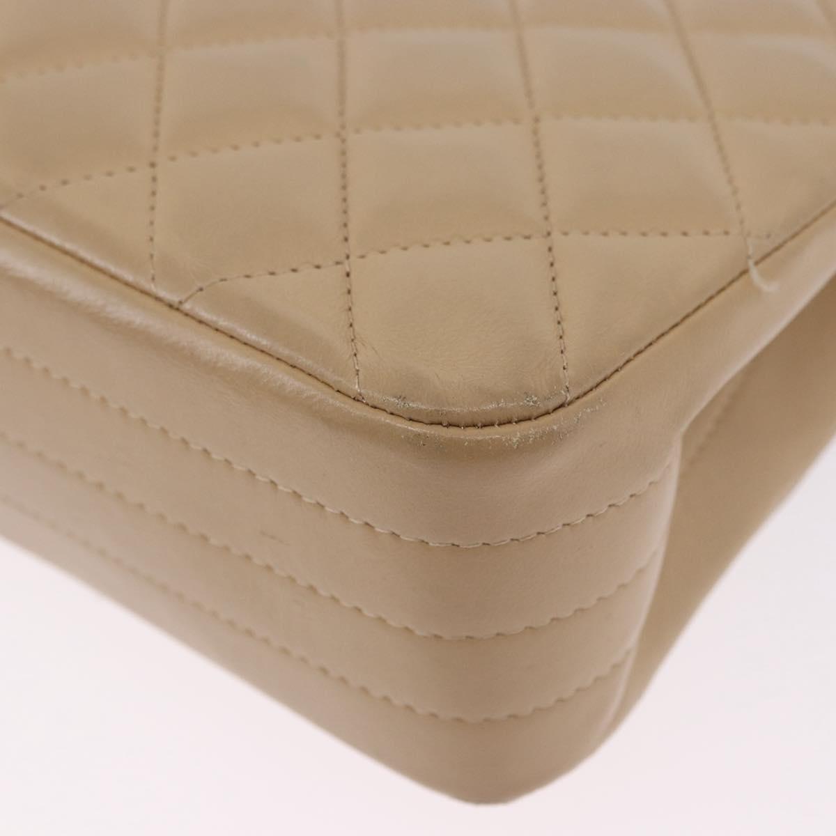 CHANEL Matelasse Chain Shoulder Bag Lamb Skin Beige Gold Tone CC Auth 194094A