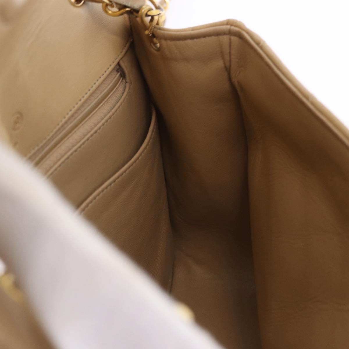 CHANEL Matelasse Chain Shoulder Bag Lamb Skin Beige Gold Tone CC Auth 194094A