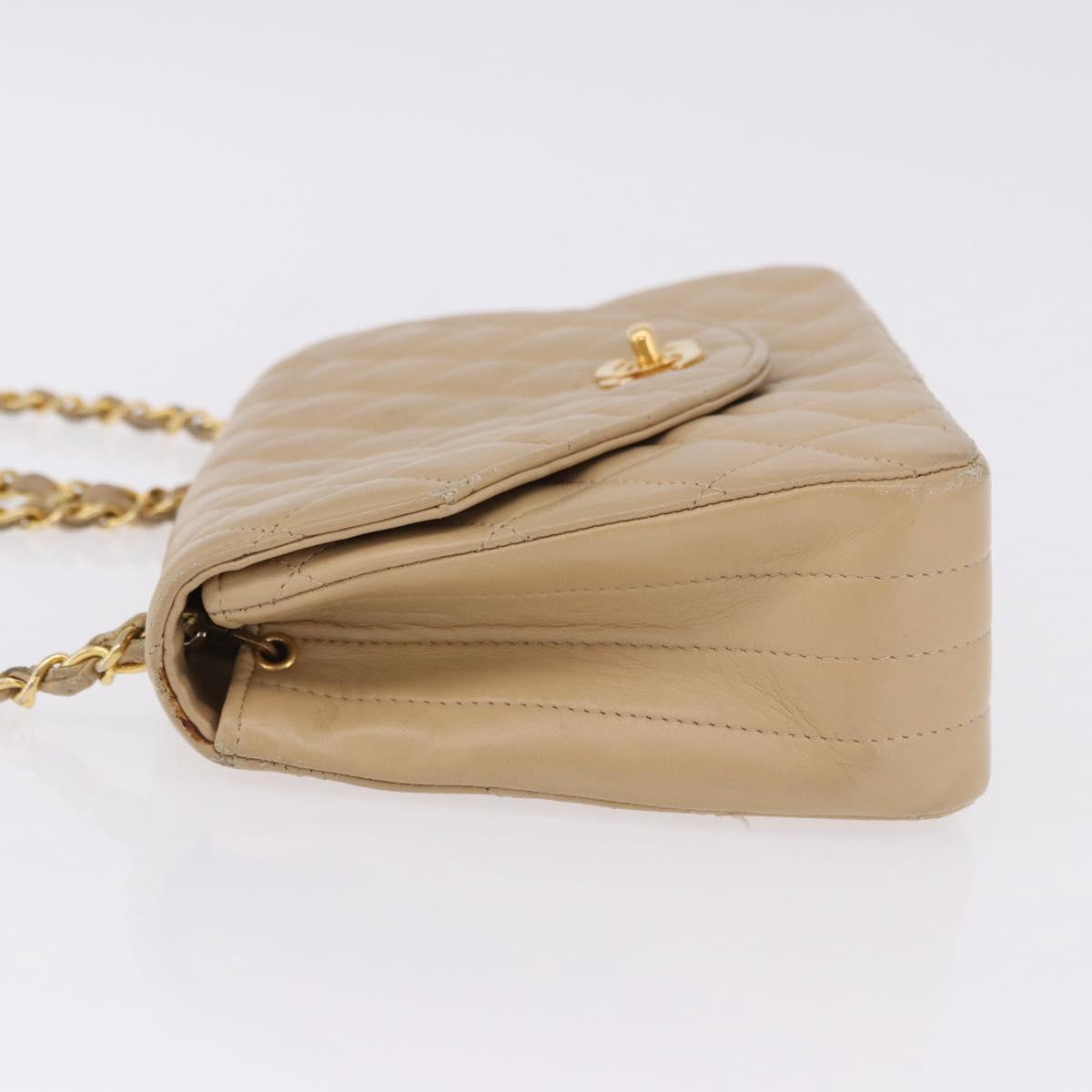 CHANEL Matelasse Chain Shoulder Bag Lamb Skin Beige Gold Tone CC Auth 194094A