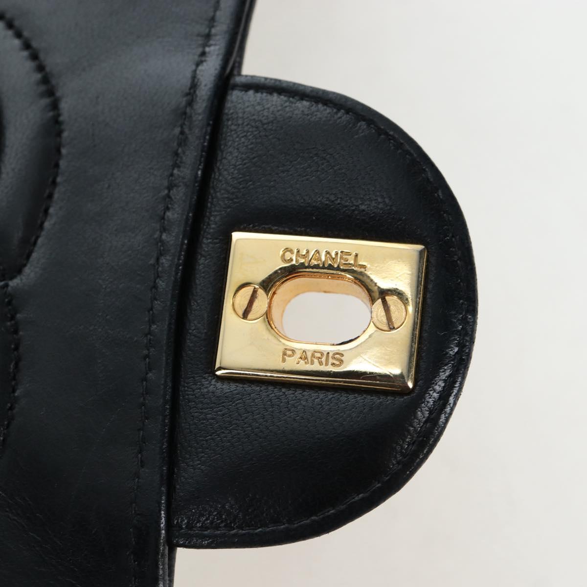 CHANEL Matelasse Chain Shoulder Bag Lamb Skin Black Gold Tone CC Auth 194095SAM