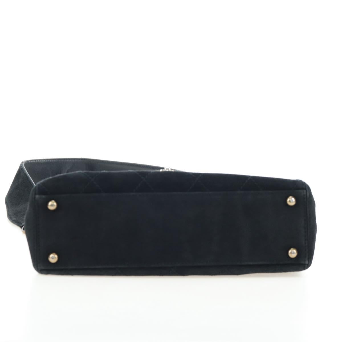 CHANEL Wild Stitch Matelasse Shoulder Bag Suede Black Gold Tone CC Auth 194096V