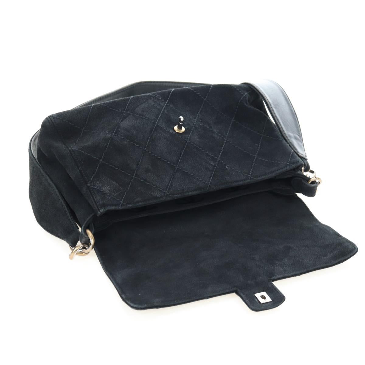 CHANEL Wild Stitch Matelasse Shoulder Bag Suede Black Gold Tone CC Auth 194096V