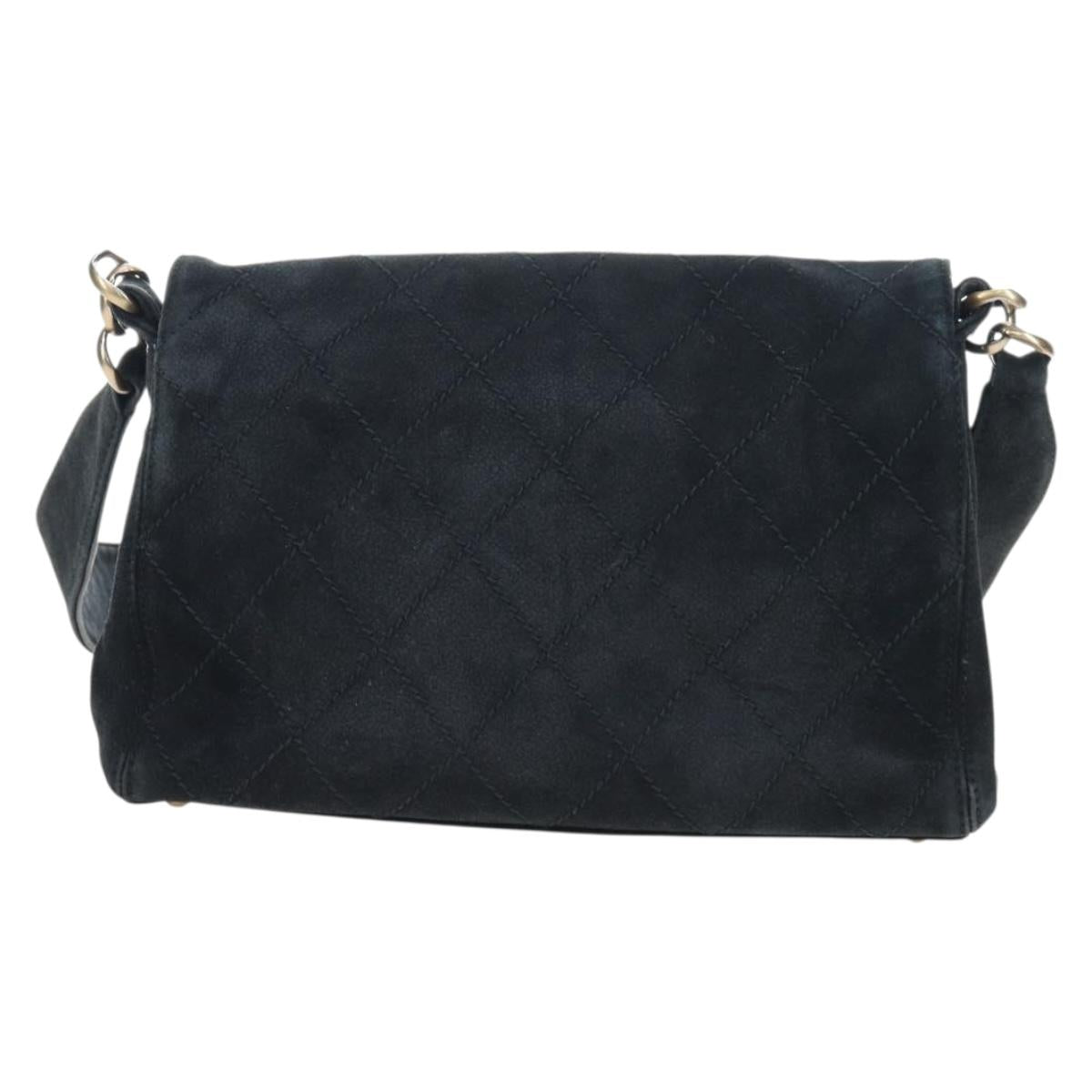 CHANEL Wild Stitch Matelasse Shoulder Bag Suede Black Gold Tone CC Auth 194096V