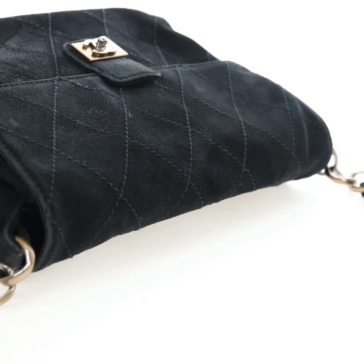CHANEL Wild Stitch Matelasse Shoulder Bag Suede Black Gold Tone CC Auth 194096V