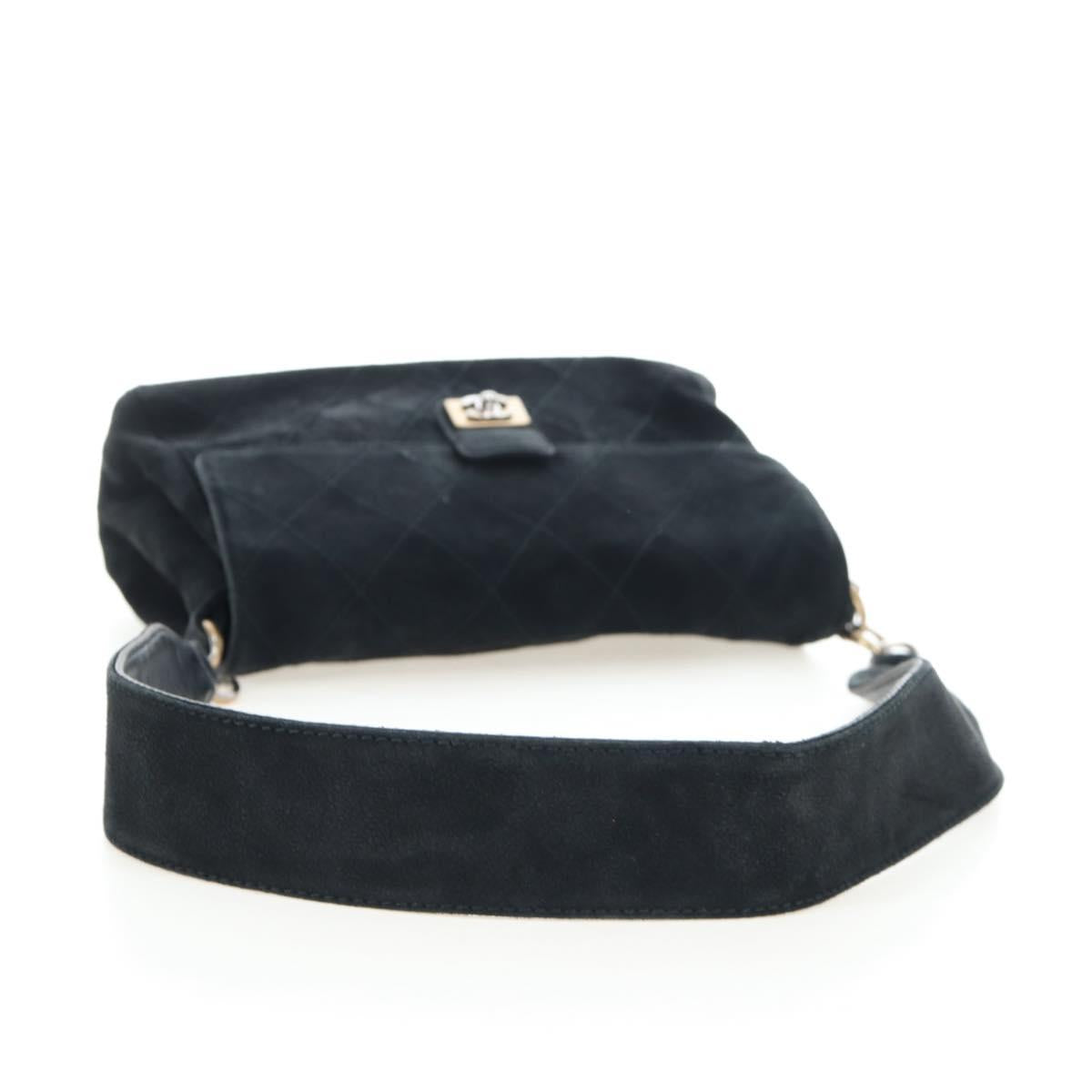 CHANEL Wild Stitch Matelasse Shoulder Bag Suede Black Gold Tone CC Auth 194096V