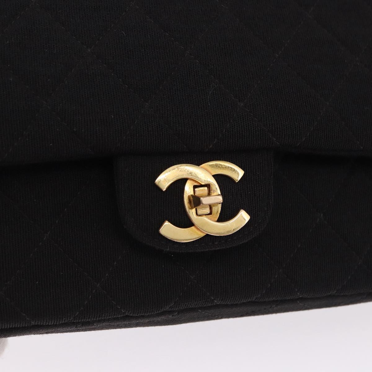 CHANEL Matelasse Double Flap Chain Shoulder Bag Cotton Black Gold Tone CC Auth 194097