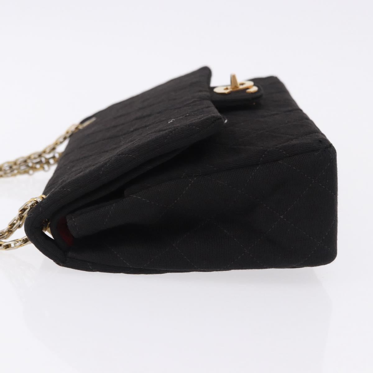 CHANEL Matelasse Double Flap Chain Shoulder Bag Cotton Black Gold Tone CC Auth 194097
