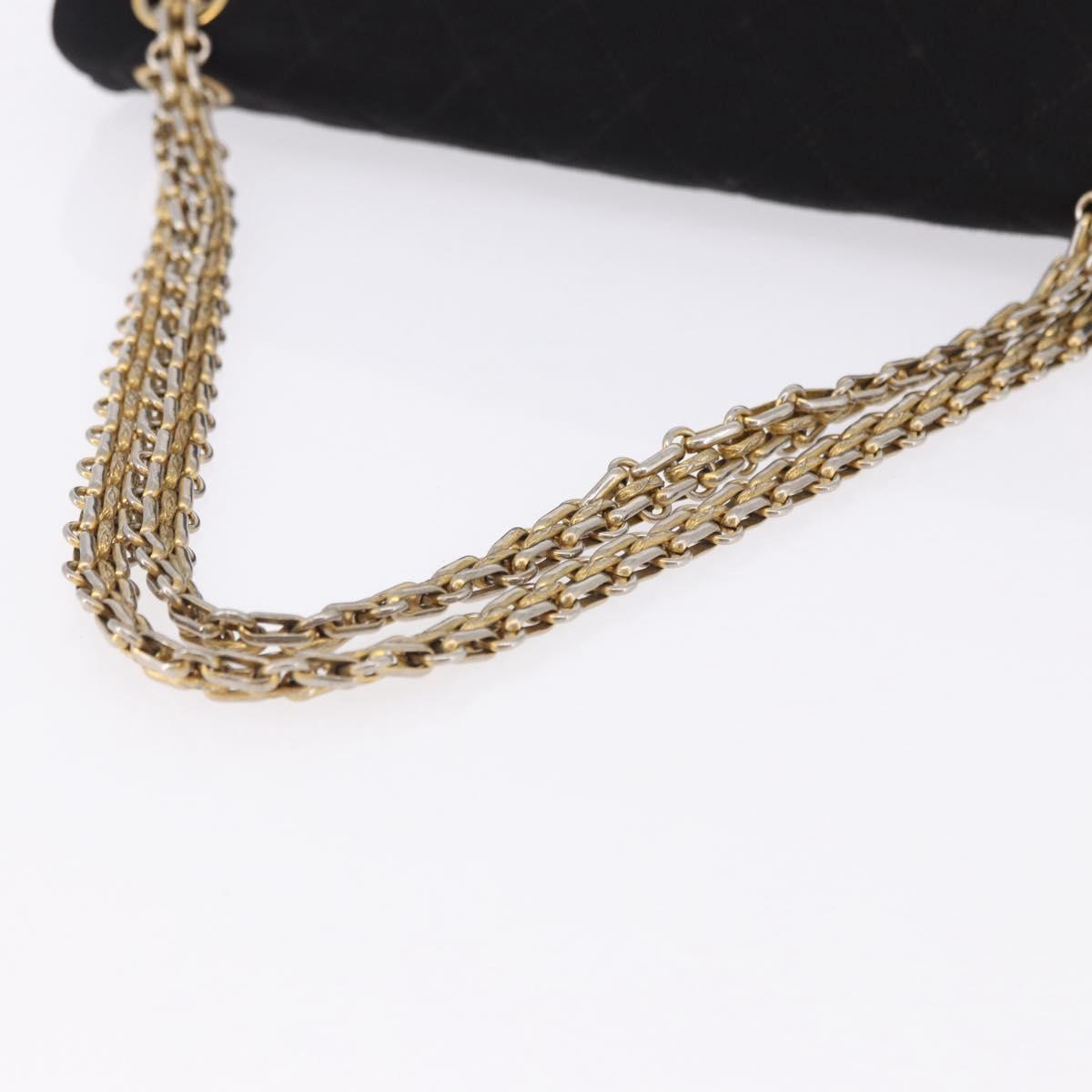 CHANEL Matelasse Double Flap Chain Shoulder Bag Cotton Black Gold Tone CC Auth 194097