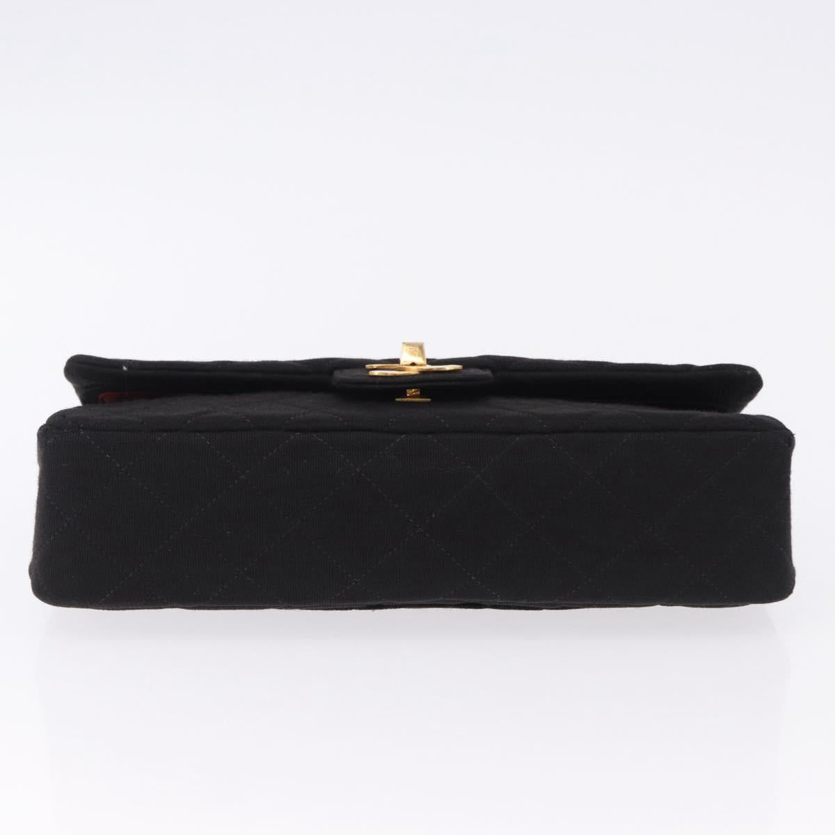 CHANEL Matelasse Double Flap Chain Shoulder Bag Cotton Black Gold Tone CC Auth 194097