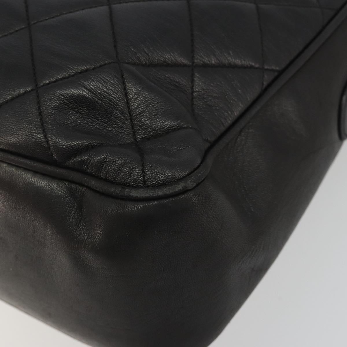 CHANEL Matelasse Chain Shoulder Bag Lamb Skin Black Gold Tone CC Auth 194099
