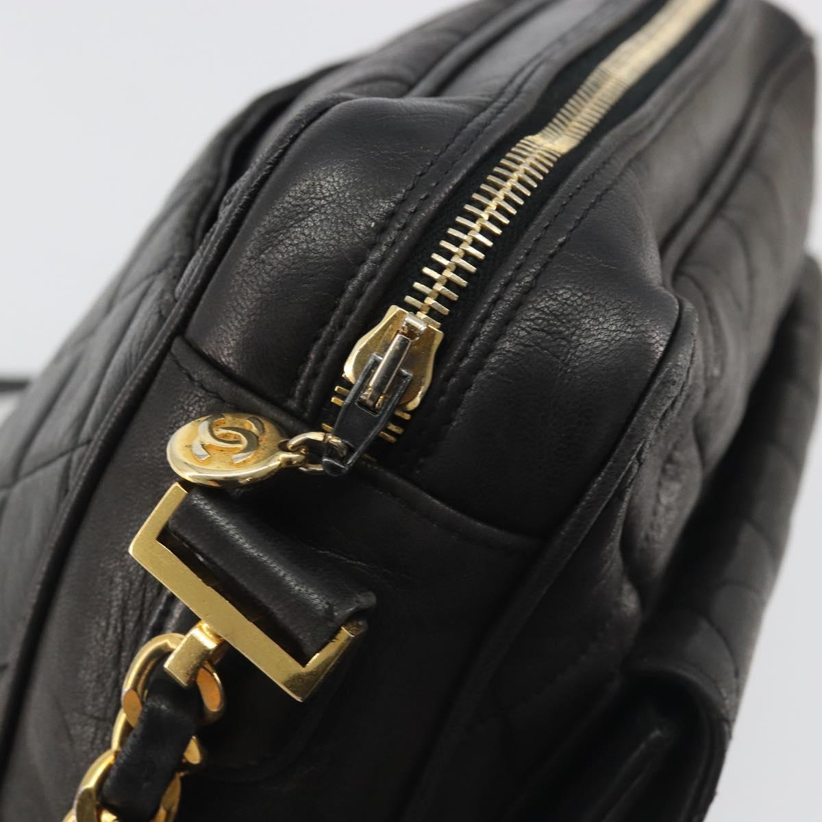 CHANEL Matelasse Chain Shoulder Bag Lamb Skin Black Gold Tone CC Auth 194099