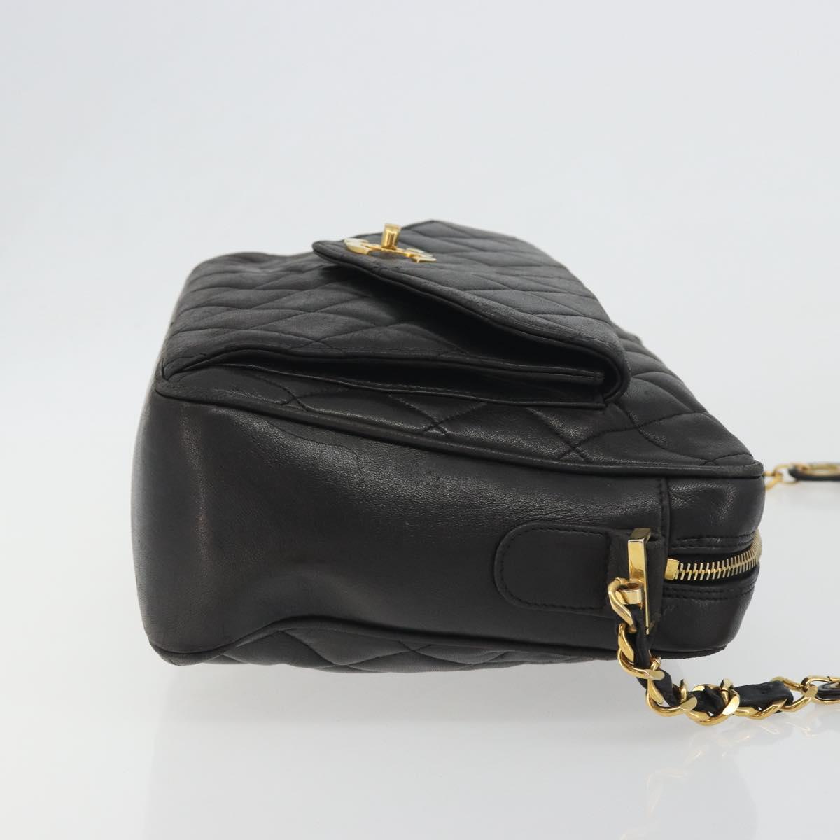 CHANEL Matelasse Chain Shoulder Bag Lamb Skin Black Gold Tone CC Auth 194099