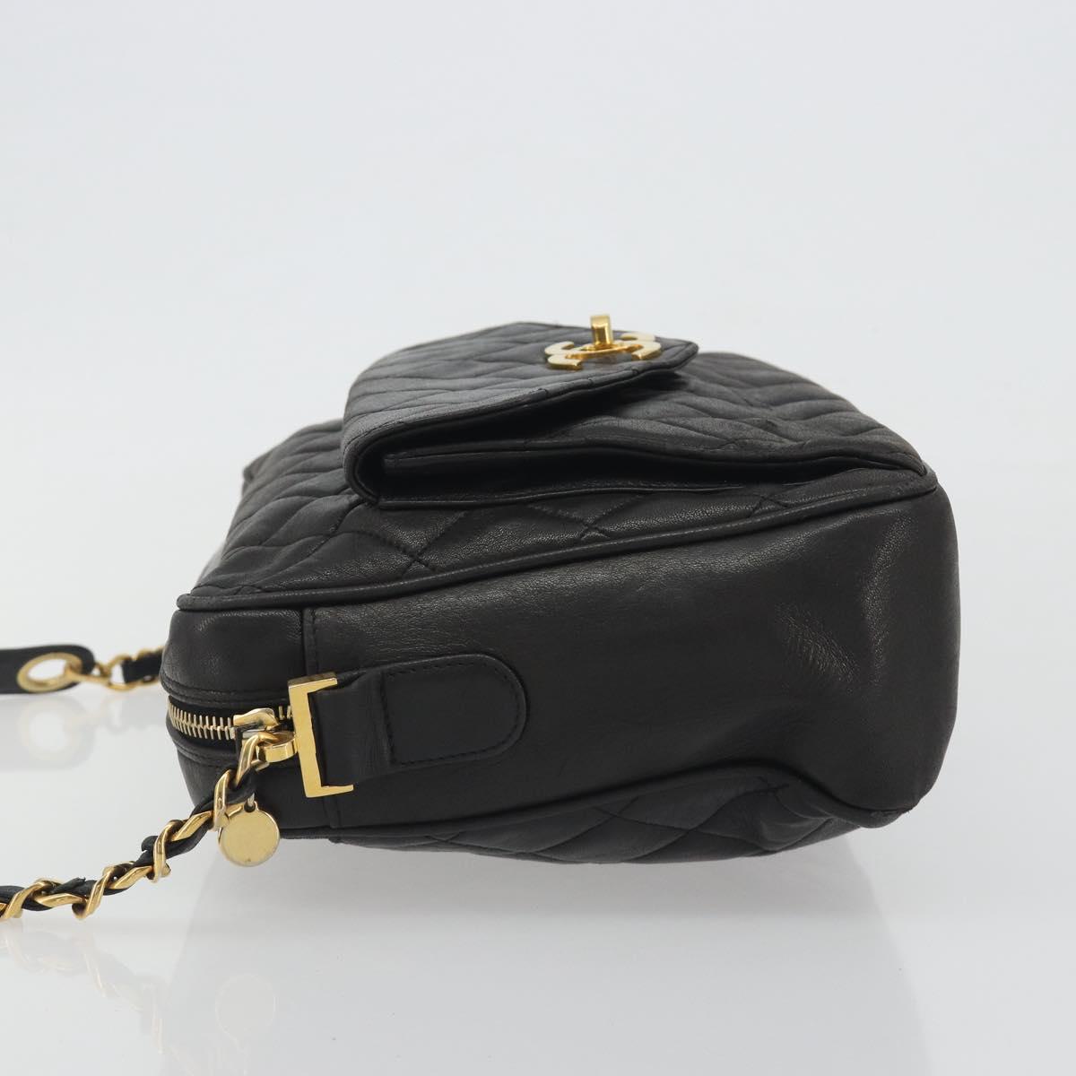 CHANEL Matelasse Chain Shoulder Bag Lamb Skin Black Gold Tone CC Auth 194099