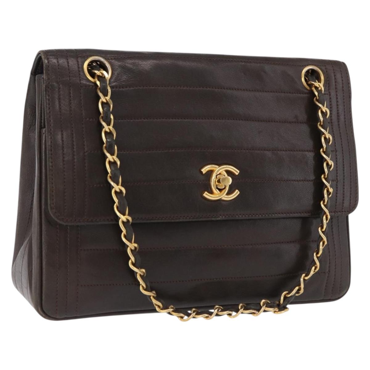 CHANEL Mademoiselle Chain Shoulder Bag Lamb Skin Brown Gold Tone CC Auth 194100