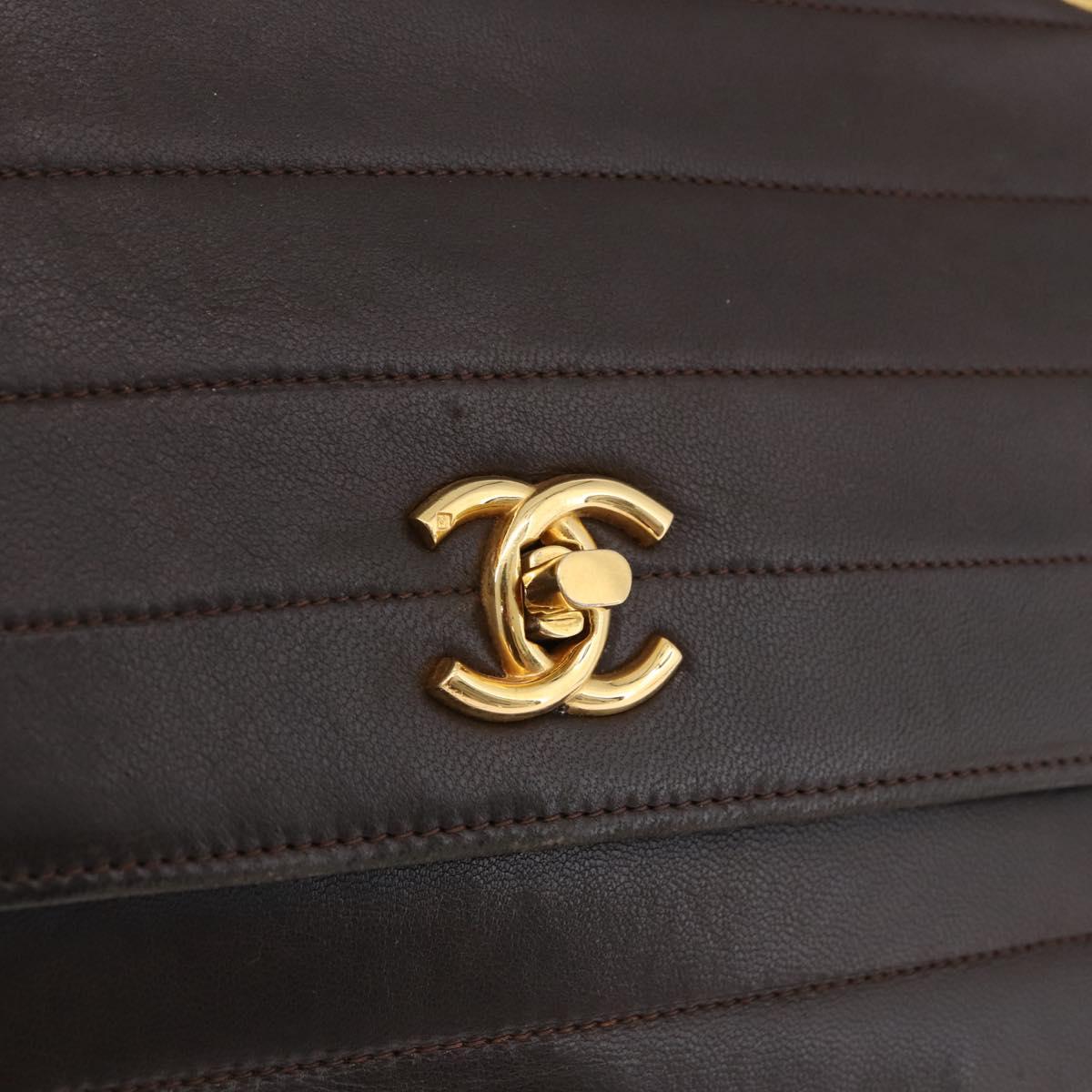 CHANEL Mademoiselle Chain Shoulder Bag Lamb Skin Brown Gold Tone CC Auth 194100