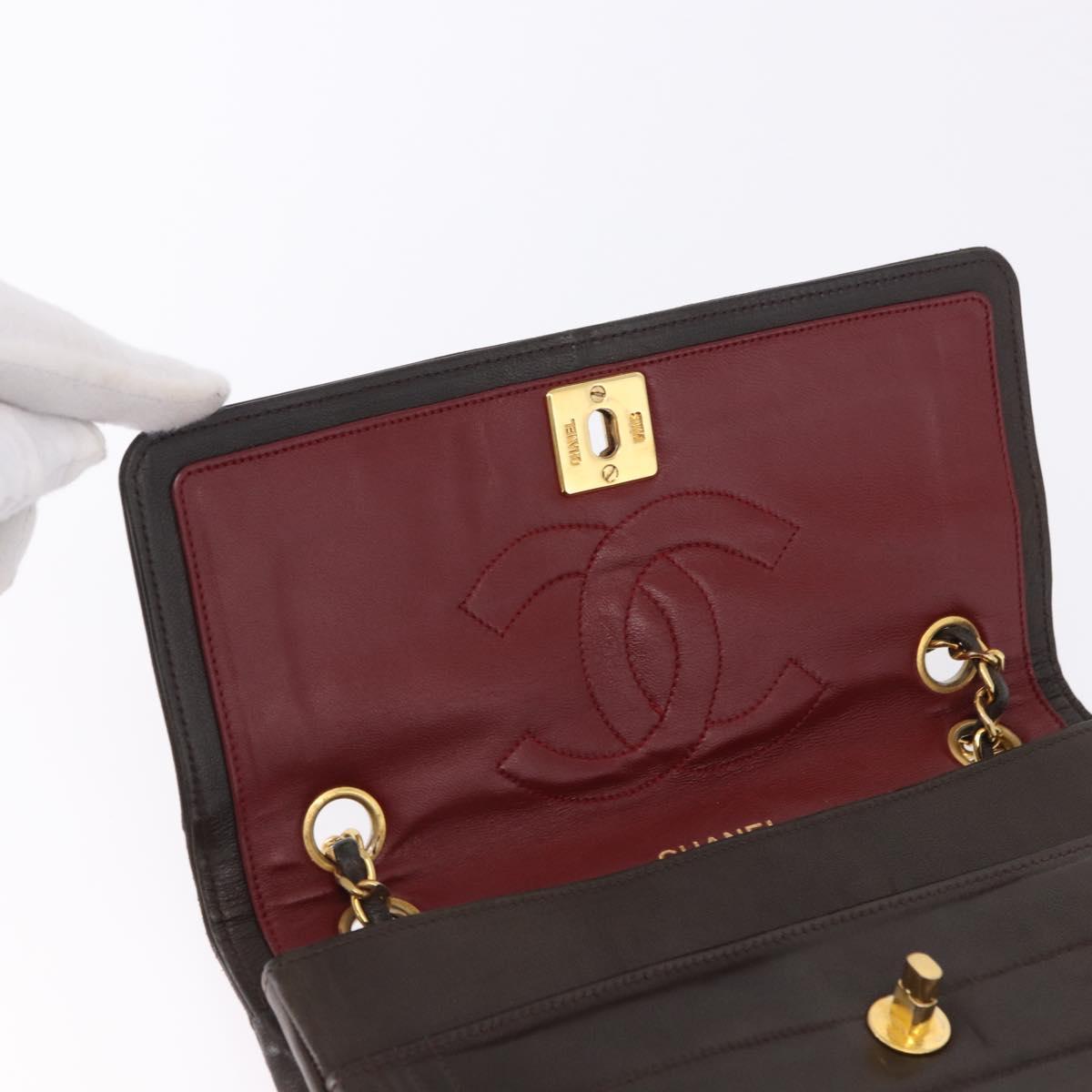 CHANEL Mademoiselle Chain Shoulder Bag Lamb Skin Brown Gold Tone CC Auth 194100