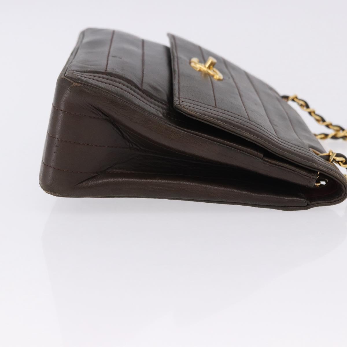 CHANEL Mademoiselle Chain Shoulder Bag Lamb Skin Brown Gold Tone CC Auth 194100