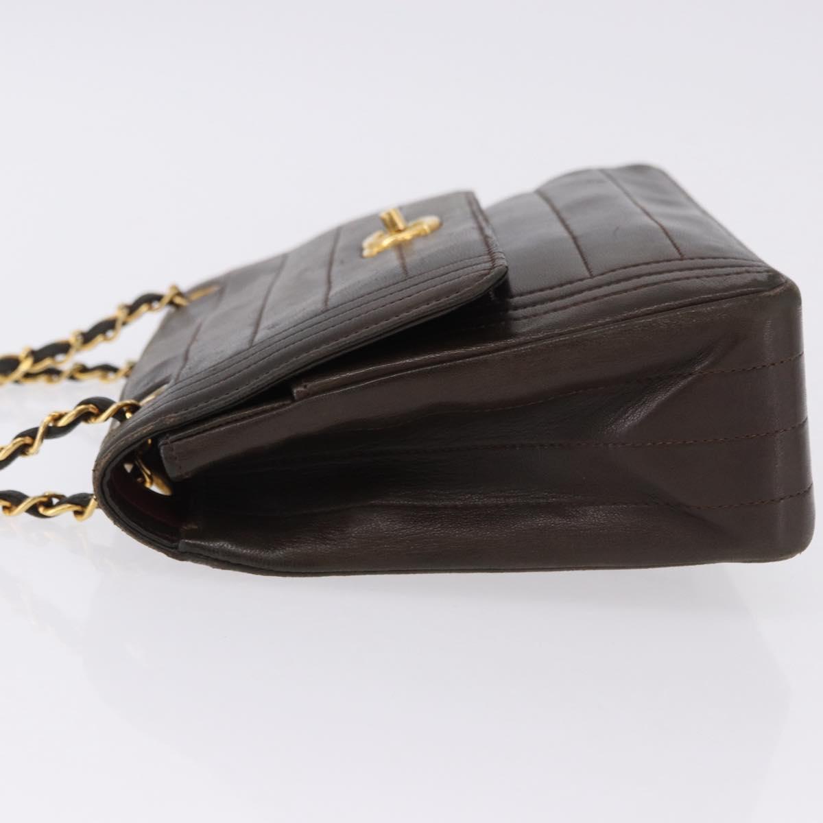 CHANEL Mademoiselle Chain Shoulder Bag Lamb Skin Brown Gold Tone CC Auth 194100