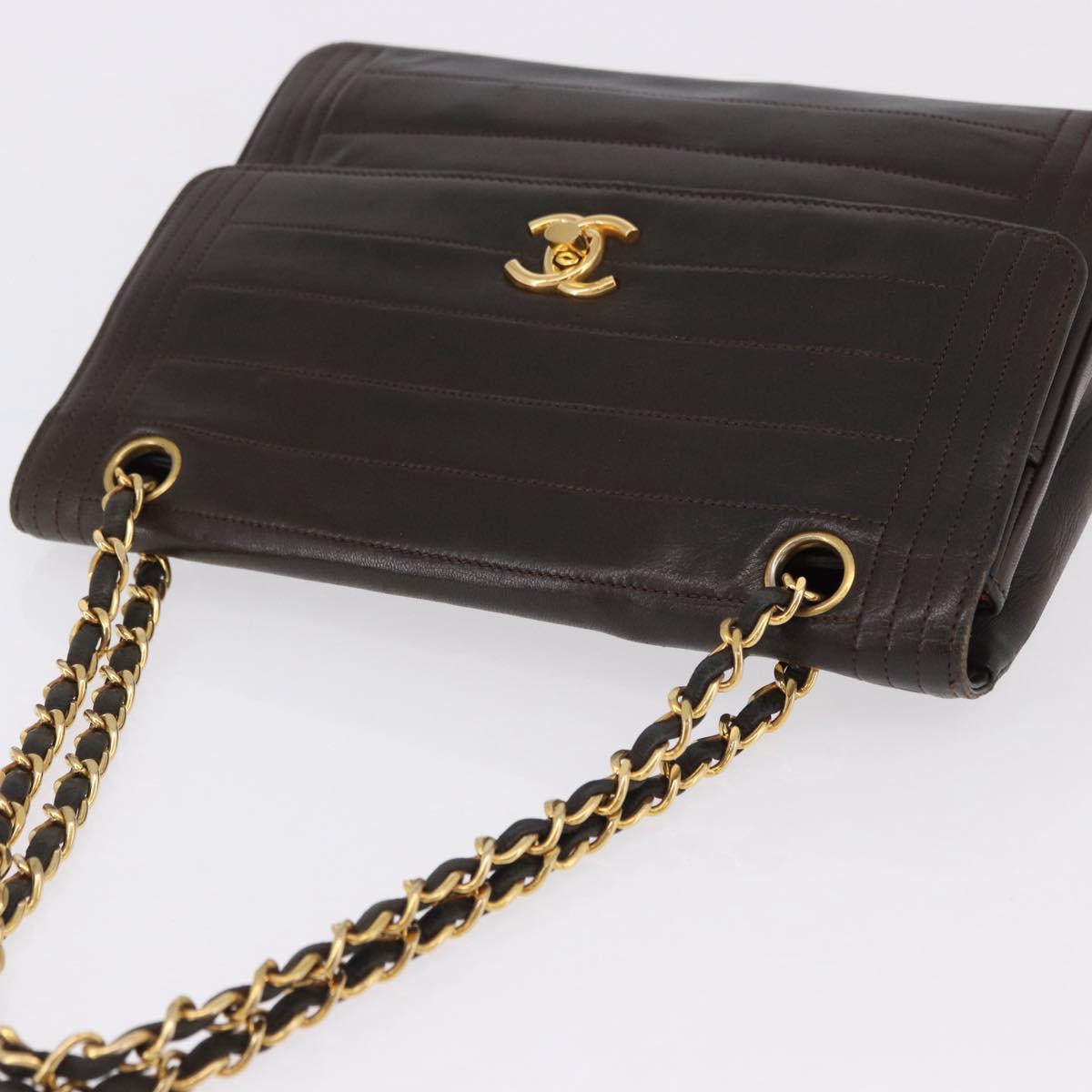 CHANEL Mademoiselle Chain Shoulder Bag Lamb Skin Brown Gold Tone CC Auth 194100