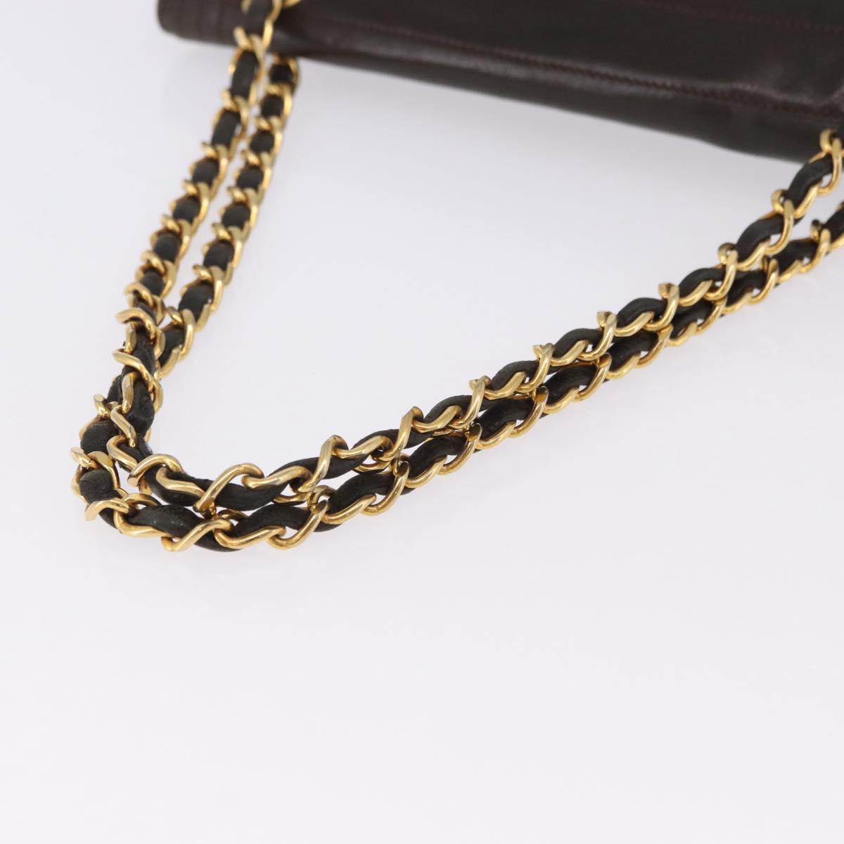 CHANEL Mademoiselle Chain Shoulder Bag Lamb Skin Brown Gold Tone CC Auth 194100