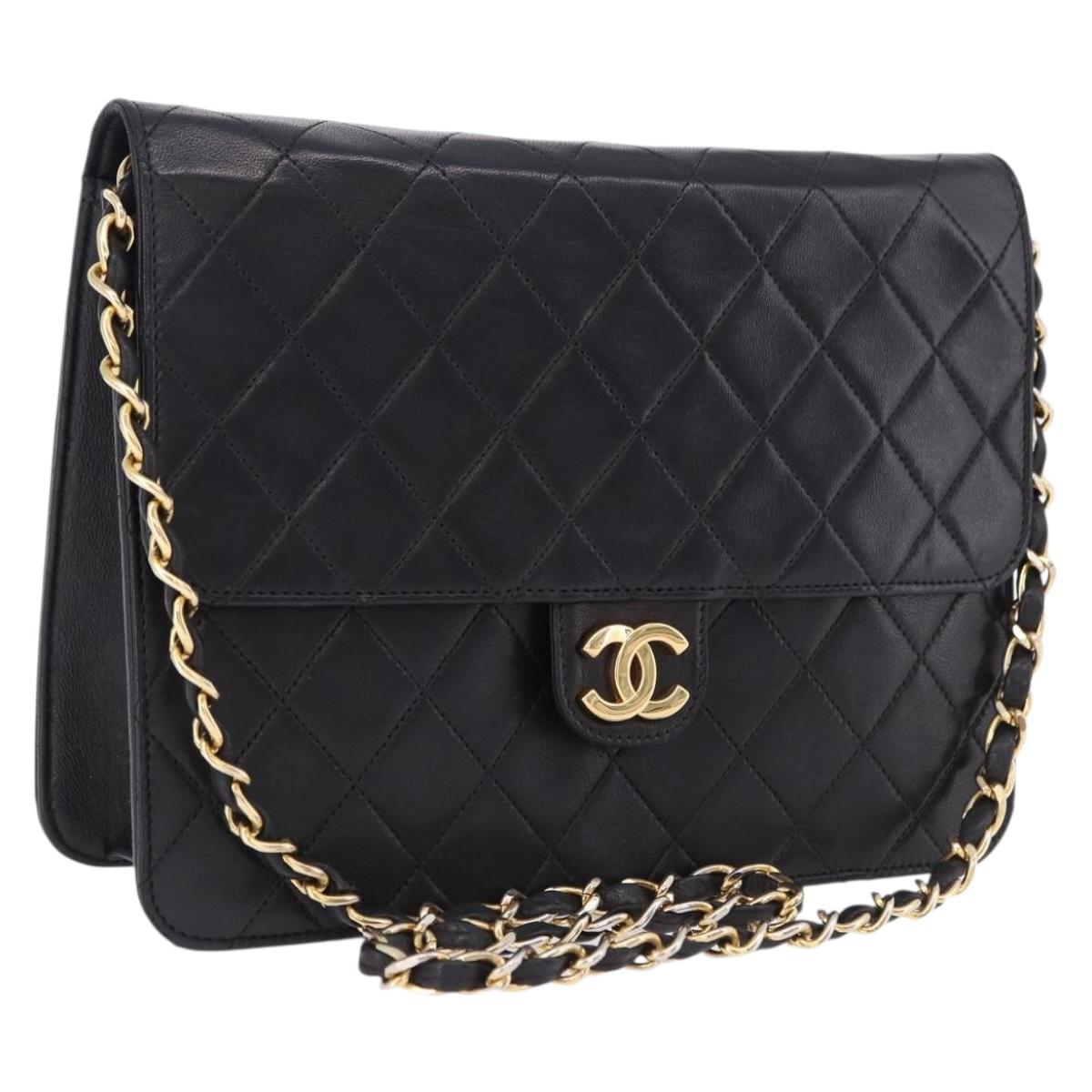 CHANEL Matelasse 23 Chain Shoulder Bag Lamb Skin Black Gold Tone CC Auth 194101V