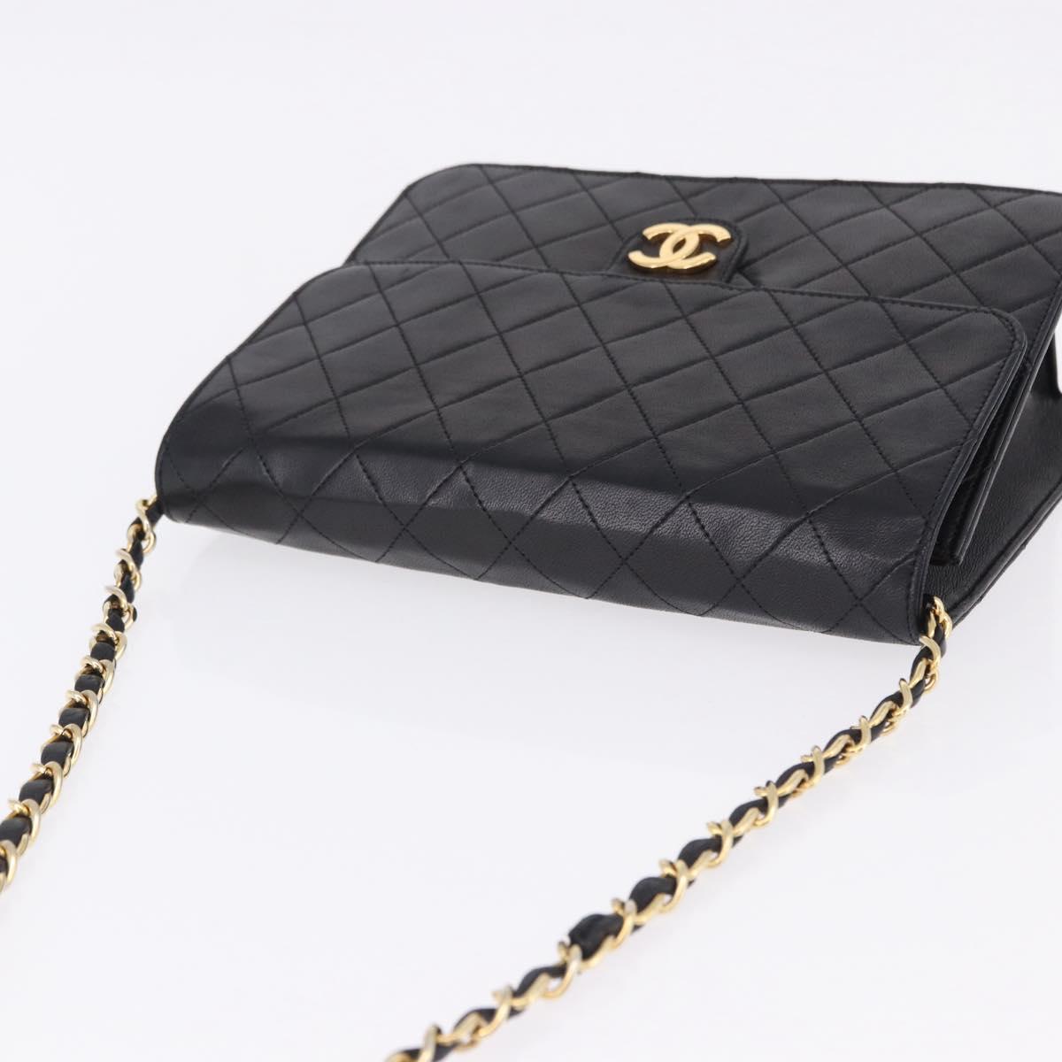 CHANEL Matelasse 23 Chain Shoulder Bag Lamb Skin Black Gold Tone CC Auth 194101V