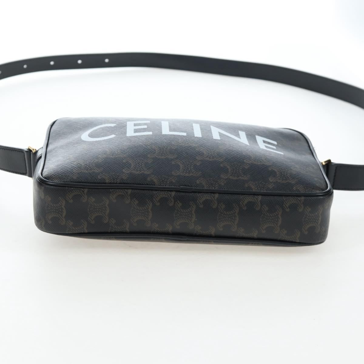 CELINE Triomphe Shoulder Bag PVC Leather Black Gold Tone Auth 194102M