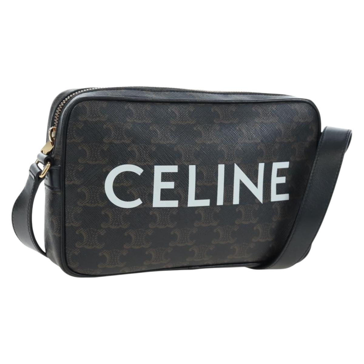 CELINE Triomphe Shoulder Bag PVC Leather Black Gold Tone Auth 194102M