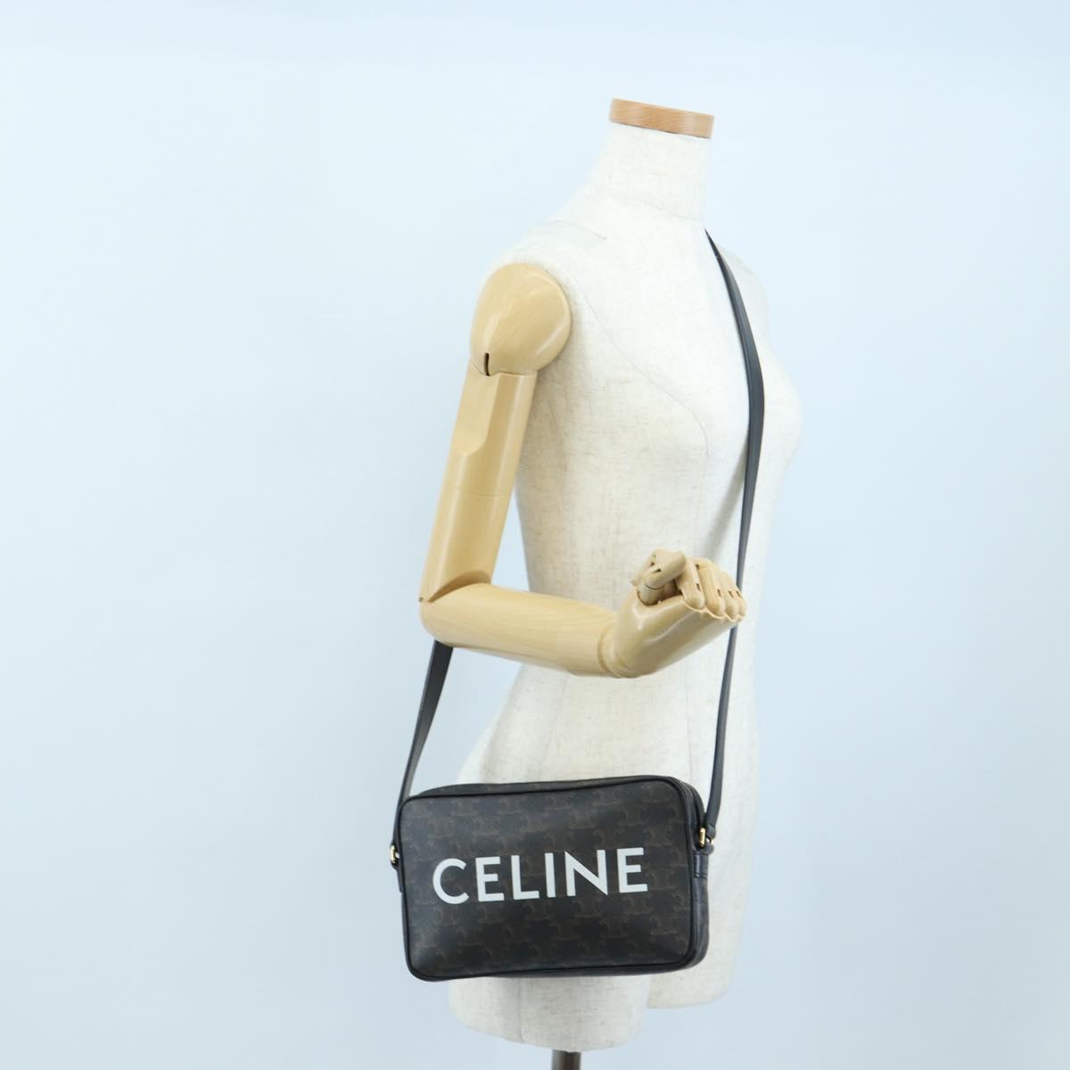 CELINE Triomphe Shoulder Bag PVC Leather Black Gold Tone Auth 194102M