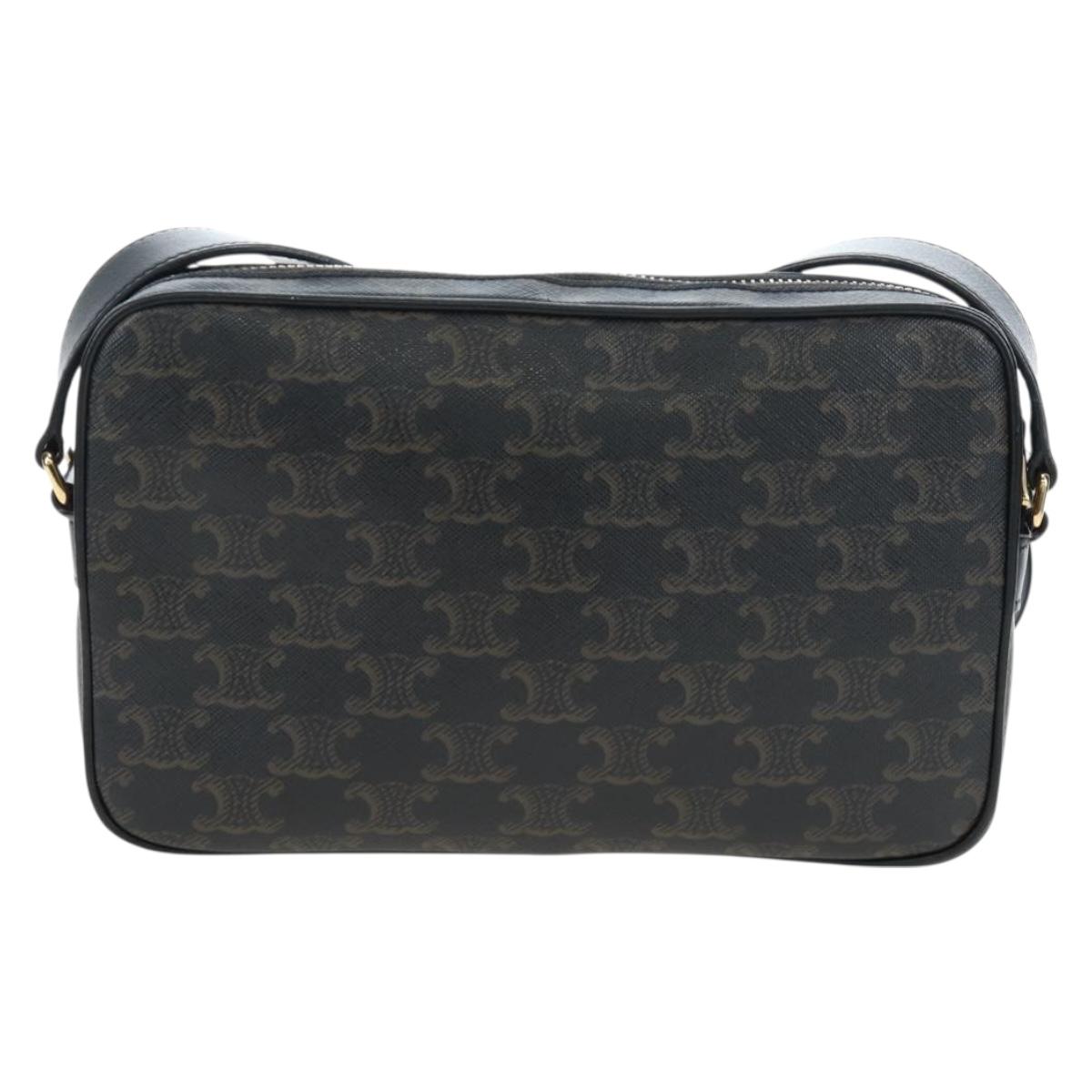 CELINE Triomphe Shoulder Bag PVC Leather Black Gold Tone Auth 194102M